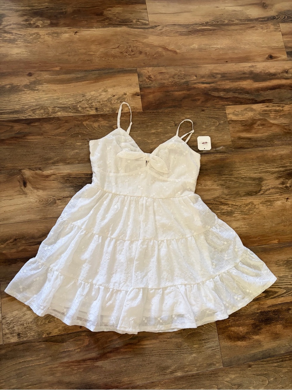 Altar'd State White Eyelet Spaghetti-Strap Tiered Mini Dress